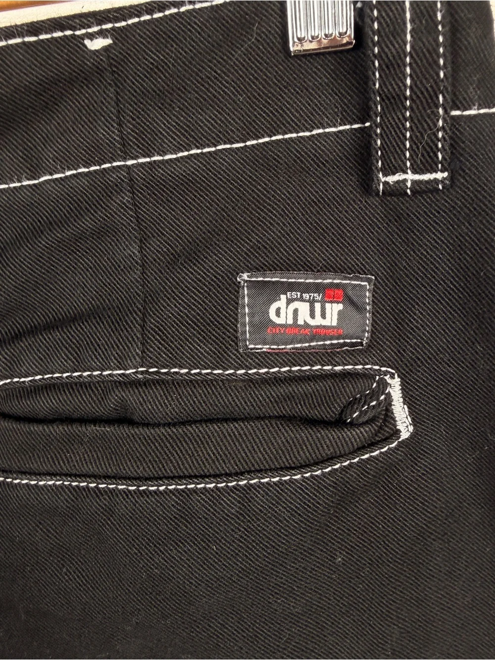 Zara Black Contrast Stitch Cargo Carpenter Pants Wide Leg Utility 34‎